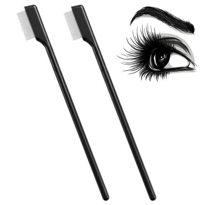 2 Pack Metal Eyelash Comb & Separator, Stainless Steel Teeth Eyelash Eyebrow Brush Grooming Tool for Women, Portable Makeup Tool for Extensions, Mascara Clumps (Black)