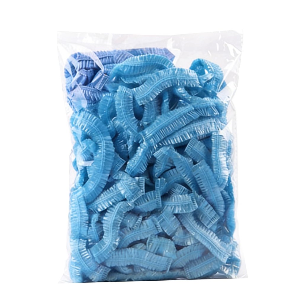 100 Pack Disposable Shower Caps, Waterproof Plastic Hair Caps for Women, Travel, Hotel, Solon (100, Blue)