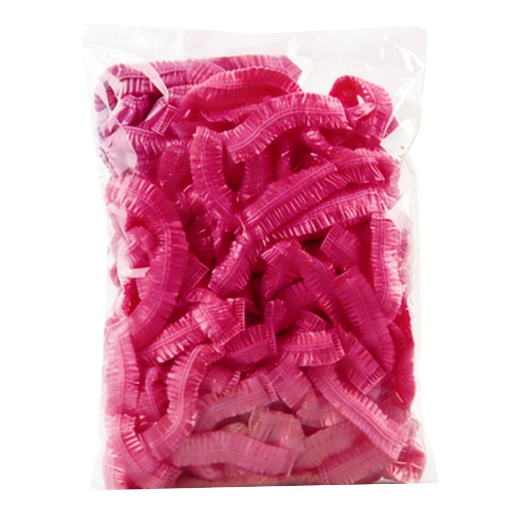 100 Pack Disposable Shower Caps, Waterproof Plastic Hair Caps for Women, Travel, Hotel, Solon (100, Pink)