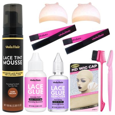 Dolahair Lace Tint Spray For Wigs Melt, Mousse Spray Foam Melting Hair Mousse For Lace Front Wig With 2 Lace Melting Band Lace Glue Kit Bleach for Knots Kit Dark Brown (Dark Brown)