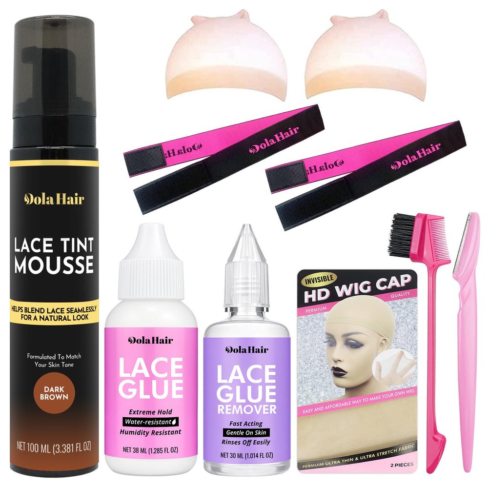 Dolahair Lace Tint Spray For Wigs Melt, Mousse Spray Foam Melting Hair Mousse For Lace Front Wig With 2 Lace Melting Band Lace Glue Kit Bleach for Knots Kit Dark Brown (Dark Brown)