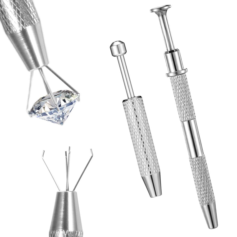 2 Pcs Piercing Ball Grabber Tool, Piercing Changing Tools 4 Claw Diamond Tweezers Stainless Steel Jeweler Pick Up Tool for Ear Nose Lip Tools Electronic Components Tiny Objects Ic Chips (2PCS)