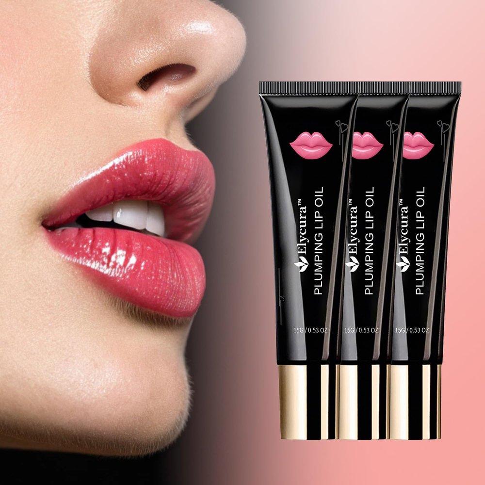 Elycura Lip Plumper Oil Instantly Volumising Increase Lip Elasticity Lip Plumper Gloss Long-lasting Moisturize Help Fade Dark Lip, Reduce Fine (3 Packs)