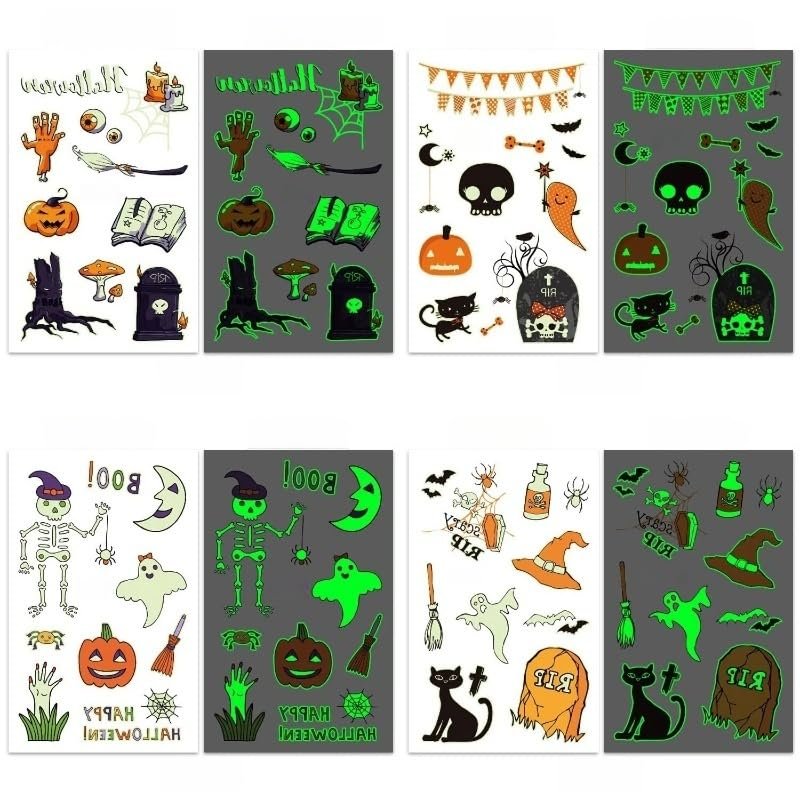 SAGEBIO Christmas Waterproof Glow in the Dark Temporary Tattoos 40 Designs Holiday Face Body Art Set,02