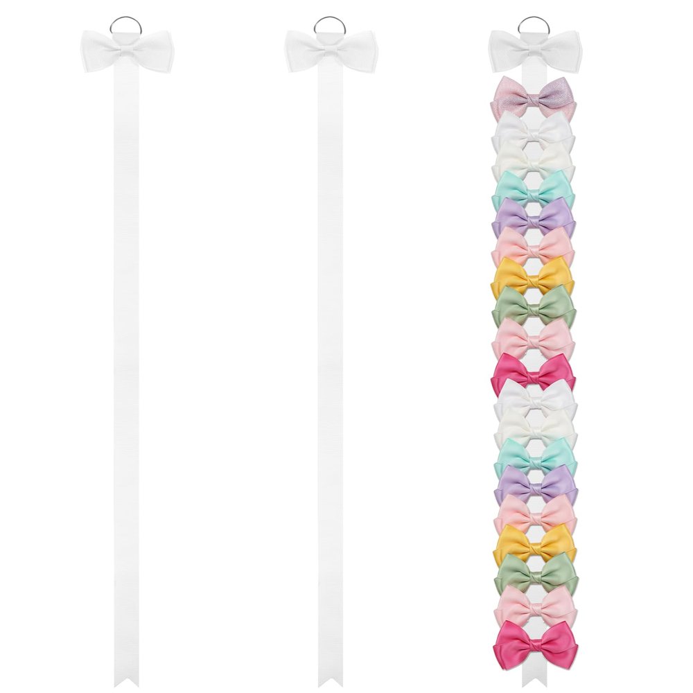 3 PCS Bow Holder for Girls Hair Bows, 40 in Long White Ribbon Hair Bow Organizer for Girls, Hair Clip Barrettes Organizer Storage for Women Girls