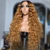 oulaer Ombre Honey Blonde 13x6 HD Transparent Lace Frontal Wigs 1B/27 Loose Deep Wave Human Hair Wig Curly For Women Pre Plucked Brazilian Remy Hair Bleached Knots 150% Density 26Inch view 2