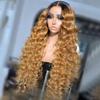 oulaer Ombre Honey Blonde 13x6 HD Transparent Lace Frontal Wigs 1B/27 Loose Deep Wave Human Hair Wig Curly For Women Pre Plucked Brazilian Remy Hair Bleached Knots 150% Density 26Inch view 3