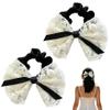 Tinsparkwin 2 Pack Lace Bow Hair Ties Silk Scrunchies For Thick Hair Elastic Hair Ties oversized scrunchies for Yoga Work French Romantic(White, 2 Packs) view 1