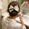 Tinsparkwin 2 Pack Lace Bow Hair Ties Silk Scrunchies For Thick Hair Elastic Hair Ties oversized scrunchies for Yoga Work French Romantic(White, 2 Packs) view 4