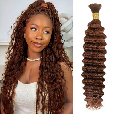 100% Unprocessed Human Hair for Braiding, #27 Honey Blonde Pre-Separated Curly Bulk Hair, 12A Grade Boho Braiding Hair Extensions,Deep Natural Soft Texture, 18 Inch 50g 1 Bundles