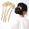 2 Pcs Hair Pins Decorative French Hair Pin Bun Pins Pearl Flower Hairs Clips for Women U-Shaped Gold Metal Bun Flower Hairclips Maker Wedding Hairs Accessories for Women Brides Bridesmaids view 1