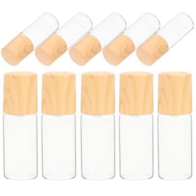 MAGICLULU 10pcs 1ml Glass Roller Bottles with Wood Grain Caps, Refillable Roll on Perfume Bottles with Steel Balls for Essential Oils, Travel-friendly Empty Rollerball Containers
