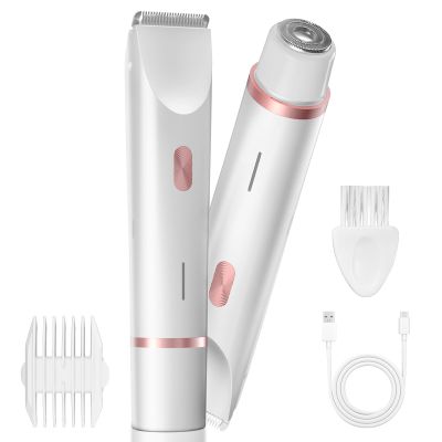 AMURS Bikini Trimmer for Women, Dual-Head Electric Body Hair Trimmer for Sensitive Areas, IP67 Waterproof Rinsable, USB-C Rechargeable Groomer for Bikini Line, Underarms, Legs & Face (White Rose)