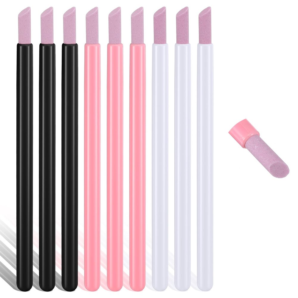 9Pcs Pumice Stone Nail Cuticle Pushers, Black Pink Whit Plastic Handle Cuticle Remover Trimmer Nail Art Pen for Peeling Dead Skin Repairing Household Beauty Salon