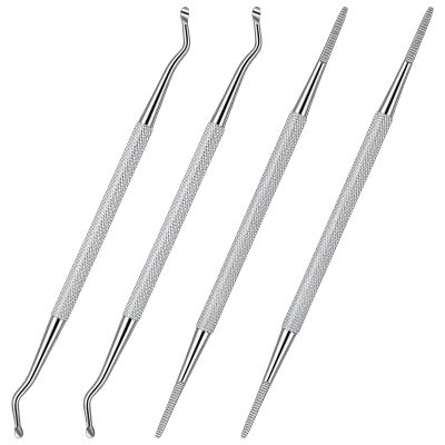 4 Pcs Ingrown Toenail Removal Kit Pedicure Tools For Feet 2-In-1 Surgical Stainless Steel File & Lifter Home Pedicure Double Sided Grade Nail Cleaner For Nail Care & Removal