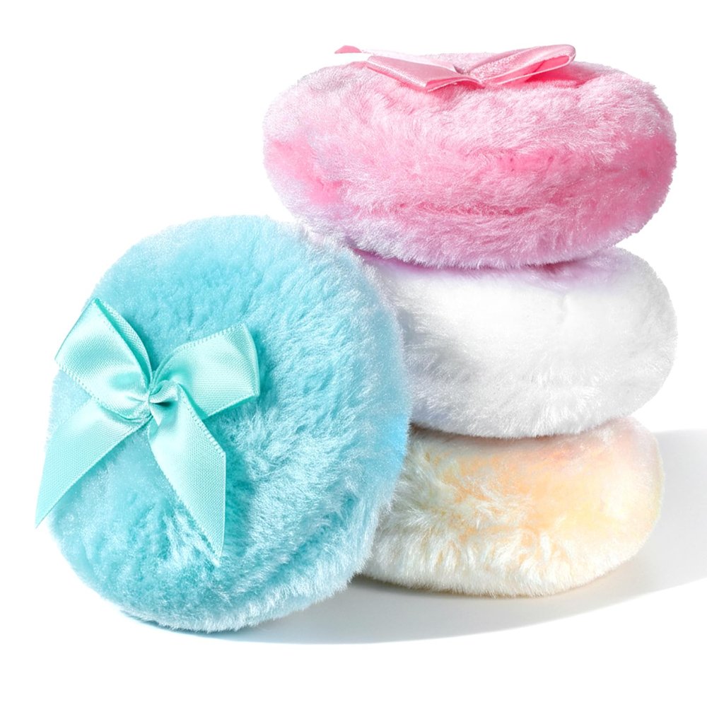 4 Pcs Large Fluffy Powder Puff, Ultra Soft Body Powder Puff for Face & Body, Washable Reusable Makeup Puffs (White/Pink)