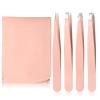 4Pcs Mini Eyebrow Tweezers for Women Small Travel Tweezers Stainless Steel Precision Tweezer Set for Women Men Ingrown Hair Facial Hairs Plucking Removal Comes in Carrying Pouch Professional (Pink) view 1