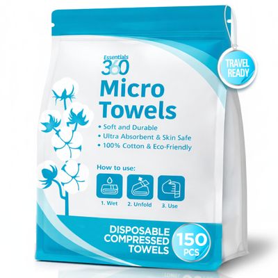 Essentials 360 Micro Towels, Compressed Washcloths, 150 Count