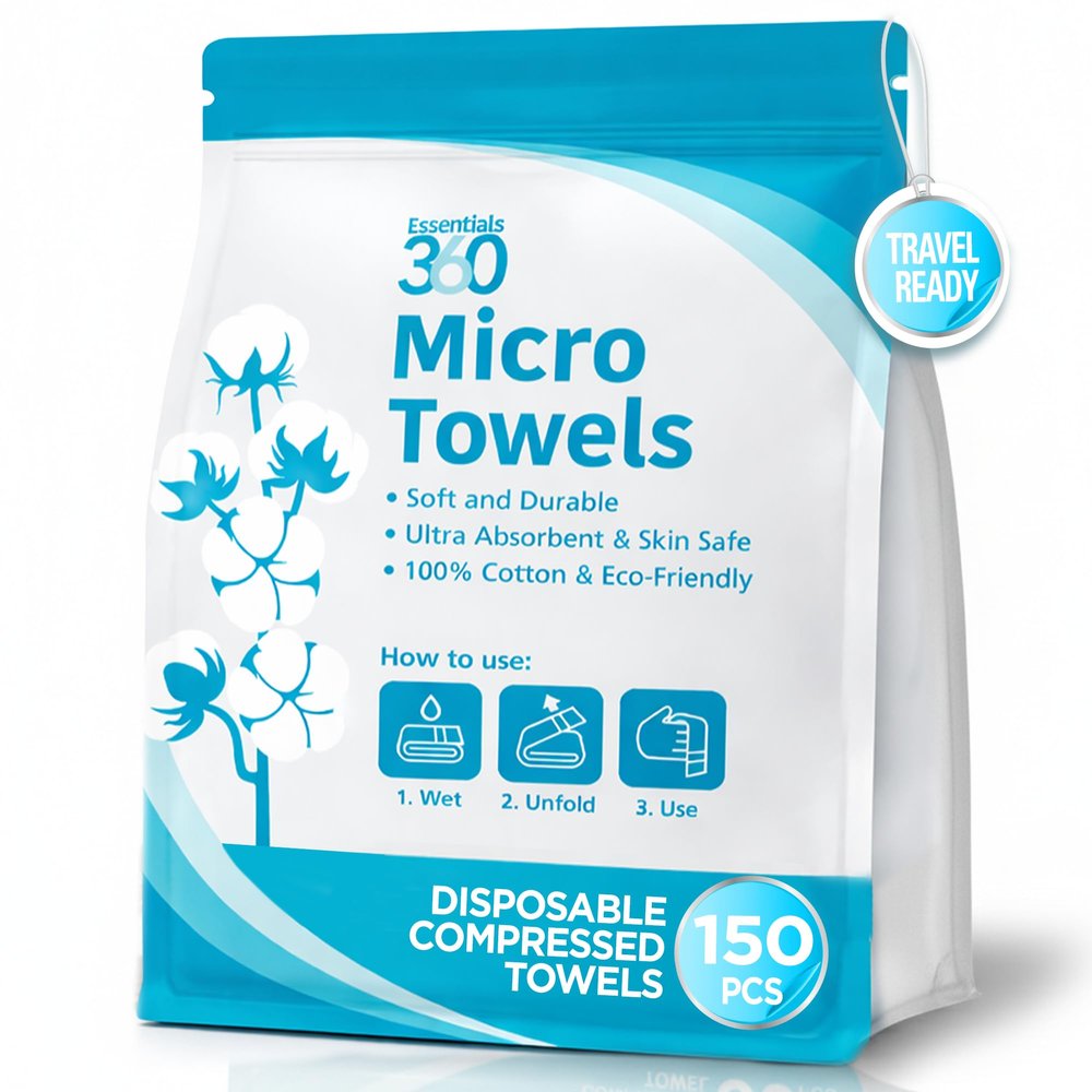 Essentials 360 Micro Towels, Compressed Washcloths, 150 Count