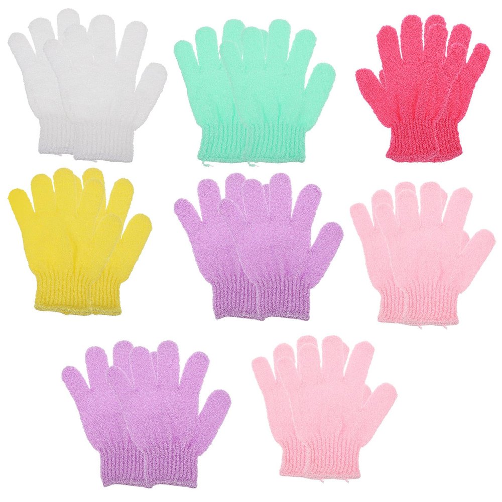 CLISPEED 16 Pcs Double-sided Five-finger Exfoliating Bath Gloves for Shower, Protective Body Scrubber Gloves for Men and Women, Suitable for Wet and Dry Use, Mixed Colors Random Color