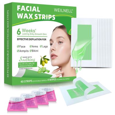 Facial Wax Strips for Hair Removal - 98% Natural Formula, Hypoallergenic for All Skin Types, Face Wax Strips for Women, Gentle & Quick Wax Strips for Face Eyebrow, Upper Lip, Chin, Legs & Bikini Line