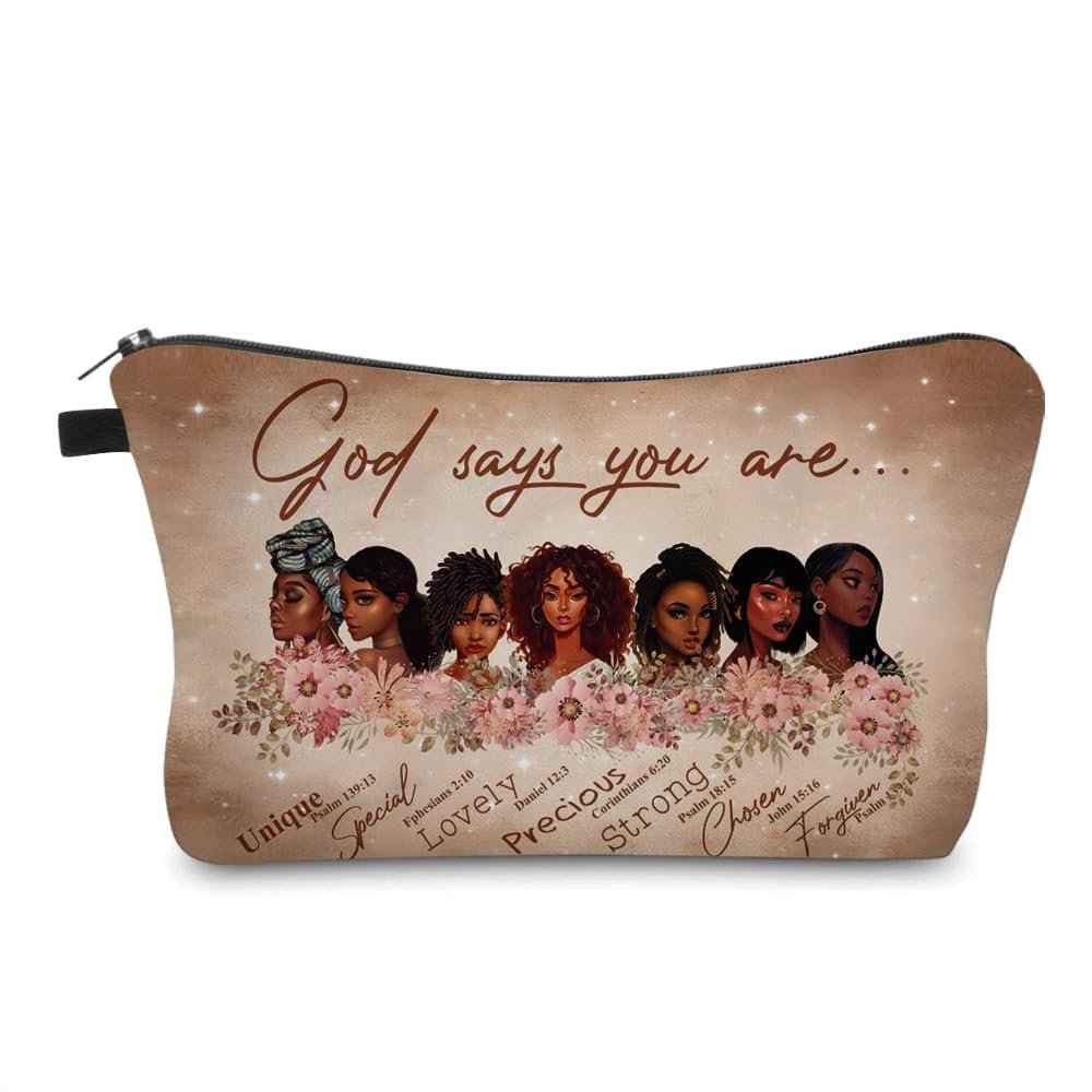 Baobeily Inspirational Makeup Bag Gift for Black Women, Melanin Queen Cosmetic Bag, African American Beauty Travel Pouch, Self Love Cosmetic Organizer for Women