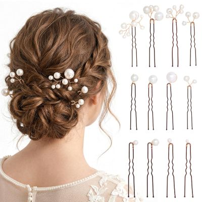 12 Pcs Bridal Hair Accessories Pearl Hair Pins Wedding Pearl U Shape Barrette for Brides Bridesmaid Women
