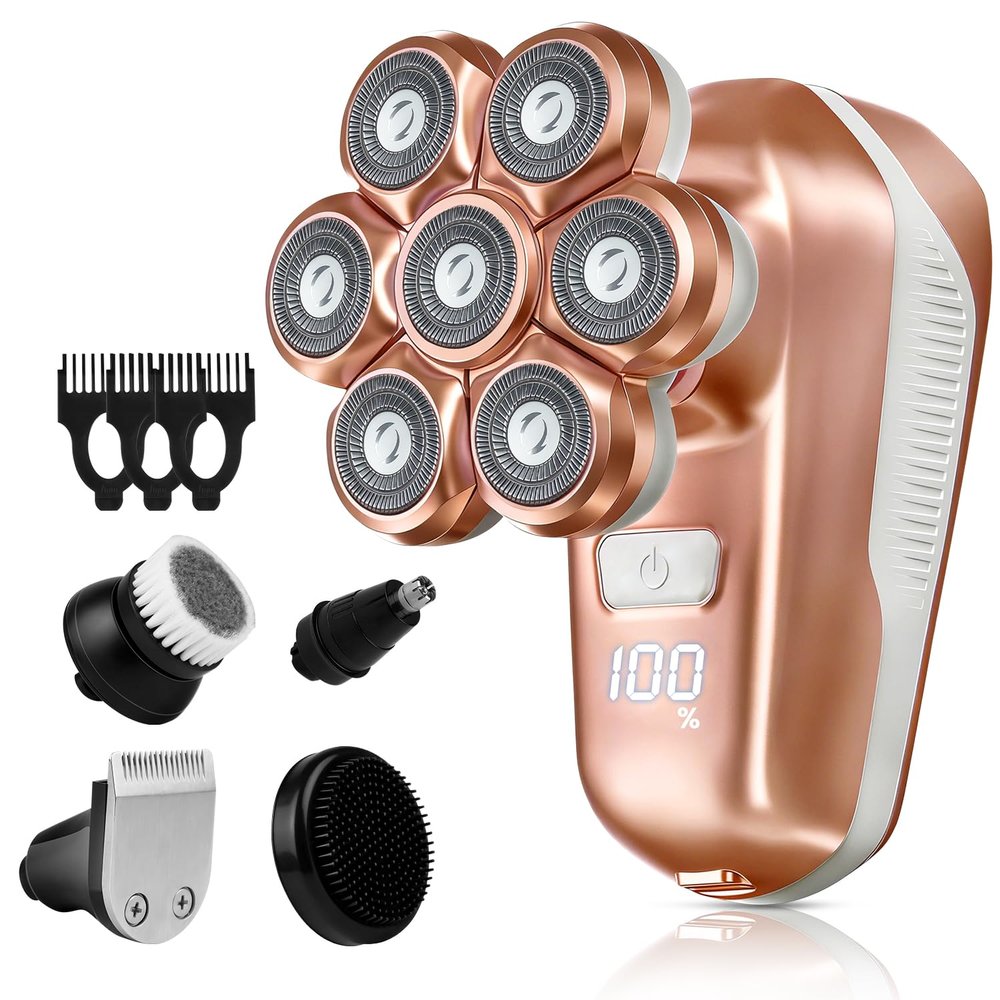 SPOTLESE Electric Razors for Women, 5-in-1 Electric Shaver with 7D Magnetic Head, IPX7 Waterproof Wet Dry Hair Remover with LED Display, Travel Lock for Body Face Underarms Bikini Legs (Rose Gold)