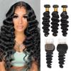 Loose Deep Wave Bundles with 4x4 Free Part Closure 24 26 28+22 inch view 1