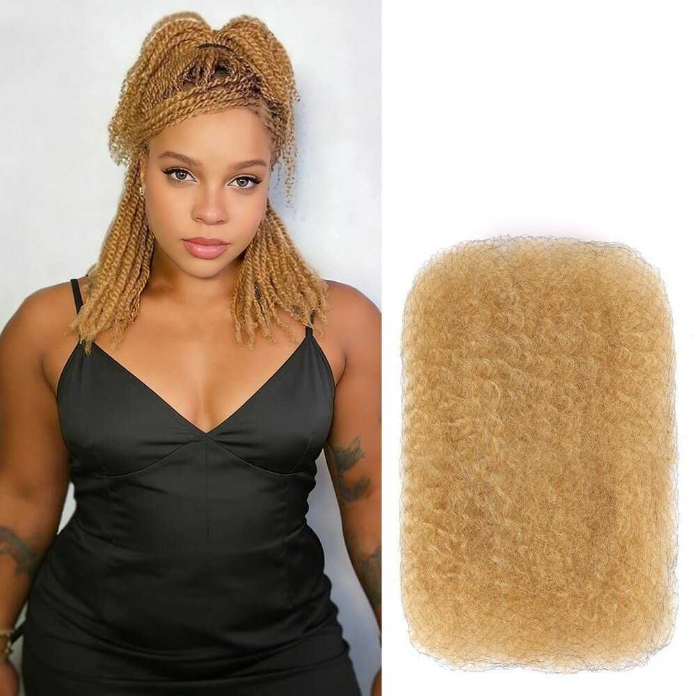 Afro Kinkys Bulk Braiding Loc Extensions 100% Real Human Hair for Mini Twist Crochet Kinky Curly Hair Bundles Natural Afro Hairpiece for Dreadlocks (12inch 27# Honey Blonde)