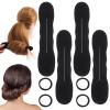 4 Pcs Hair Bun Maker Sponge with Hair Ties Hairs Bun Updo Shaper Magic Snap Roll Sponge Curler Clip Hairs Styling Accessories Easy Donut Maker Twister for Ballet French Twist Long Thin Curly Wavy view 2