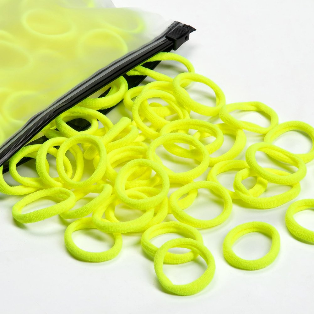 100 Pcs Baby Hair Ties, Cotton Hair Ties for Girls and Kids, Multicolor Small Seamless Hair Bands Elastic Ponytail Holders Kids Toddler (Neon Yellow)