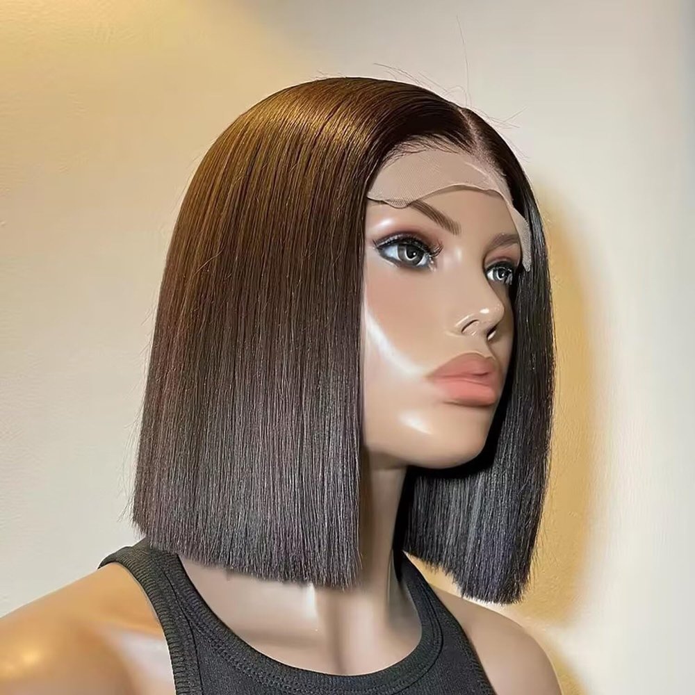 oulaer Blunt Cut Bob Wig Human Hair Wear And Go Straight Short Bob Wigs For Women Pre Plucked 13x6 HD Lace Wig Glueless Natural Hairline Wigs 150% Density 16Inch