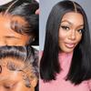 oulaer Blunt Cut Bob Wig Human Hair Wear And Go Straight Short Bob Wigs For Women Pre Plucked 13x6 HD Lace Wig Glueless Natural Hairline Wigs 150% Density 16Inch view 4