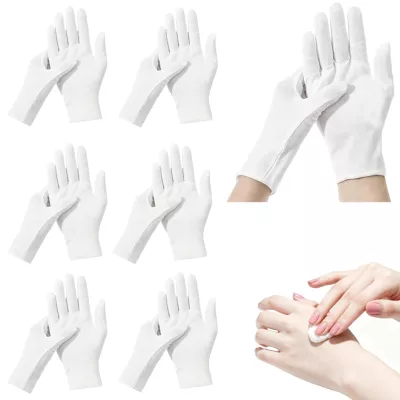 12-Pack White Cotton Gloves, for Dry Hands Sleeping Eczema Care and Night-Time Moisturizing, Unisex Soft Sleep Elastic SPA Glove Set, Arts Crafts, Wedding, Halloween Costumes, Jewellery Inspection