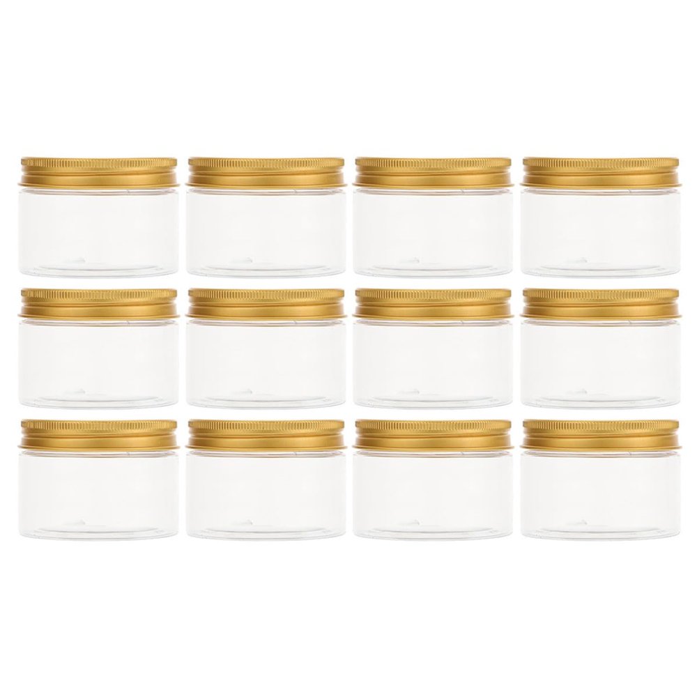 Housoutil 12pcs 50ml Pet Face Cream Containers with 47mm Gold Aluminum Lids, Refillable Cosmetics Bottles for Travel Storage and Multipurpose Sub Packaging