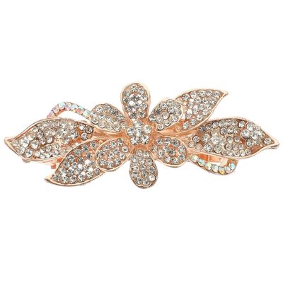 IWOWHERO Rhinestone Flower Hair Clip Large Spring-loaded Metal Barrette White Decorative Hair Accessory for Women Bridal and Dressy Hairstyles