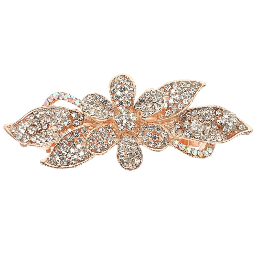 IWOWHERO Rhinestone Flower Hair Clip Large Spring-loaded Metal Barrette White Decorative Hair Accessory for Women Bridal and Dressy Hairstyles