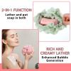 2 Pcs Soap Bar Loofah, 2-in-1 Loofah Washcloth Combo for Bar Soap Reusable Soap Saver Pouch with Drawstring Exfoliating Bath Sponge for Cleansing and Smooth Skin (Pink Green) view 3