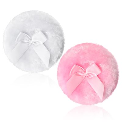 2Pcs Long Body Powder Puff, 3.5"Washable Powder Puff Face for Wet Dry Makeup, Face, Body(White/Pink)