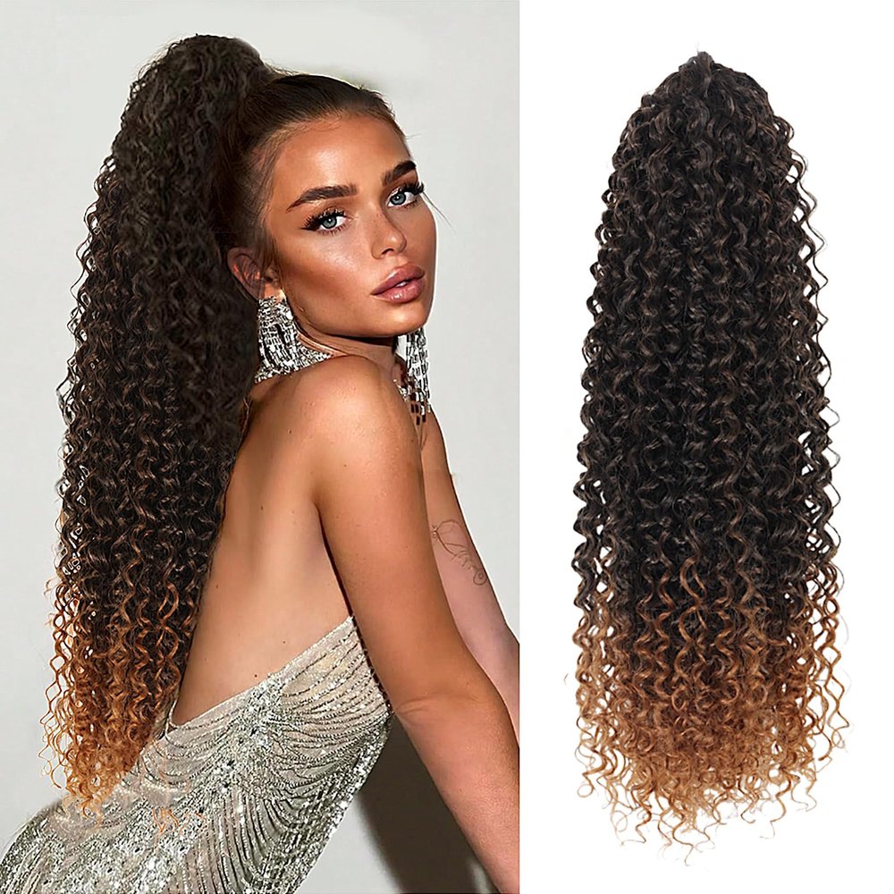 vroosar 28inch Drawstring Ponytail Extension,Hair Extensions For Women,Long Curly Ponytail Synthetic Hairpieces for Daily Use(T30)