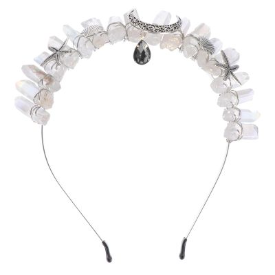 Zerodeko Crystal Pendant Headband with Natural White Sea Star and Moon, Black Delicate Hair Accessory for Womens Wedding and Party Hair Decor