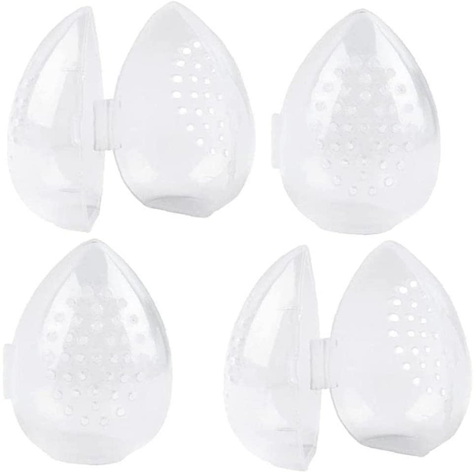 4 Pack Teardrop-Shaped Breathable Makeup Sponge Case Protective Plastic Travel Blender Holder Cosmetic Egg Storage Container For Women Clever fashion
