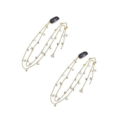 Numblartd 2Pcs Butterfly Rhinestone Hair Chains Clip - Bling Tassel Braids Hair Clips Punk Tassel Extensions Hair Accessories for Women (Gold)