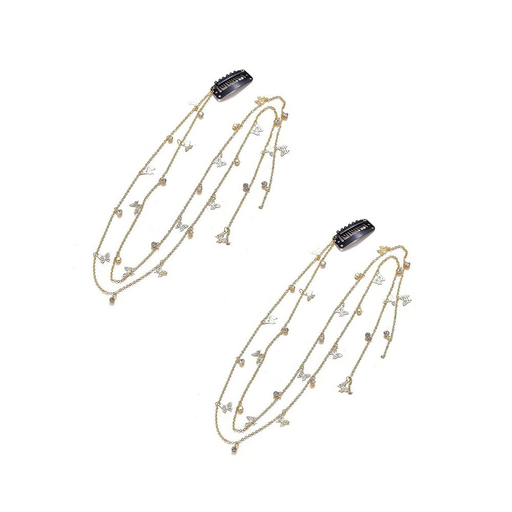Numblartd 2Pcs Butterfly Rhinestone Hair Chains Clip - Bling Tassel Braids Hair Clips Punk Tassel Extensions Hair Accessories for Women (Gold)