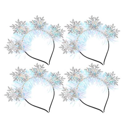 NOLITOY 4pcs Silver Snowflake Glitter Headbands Christmas Holiday Hair Accessories for Women and Festive Winter Party Hairbands