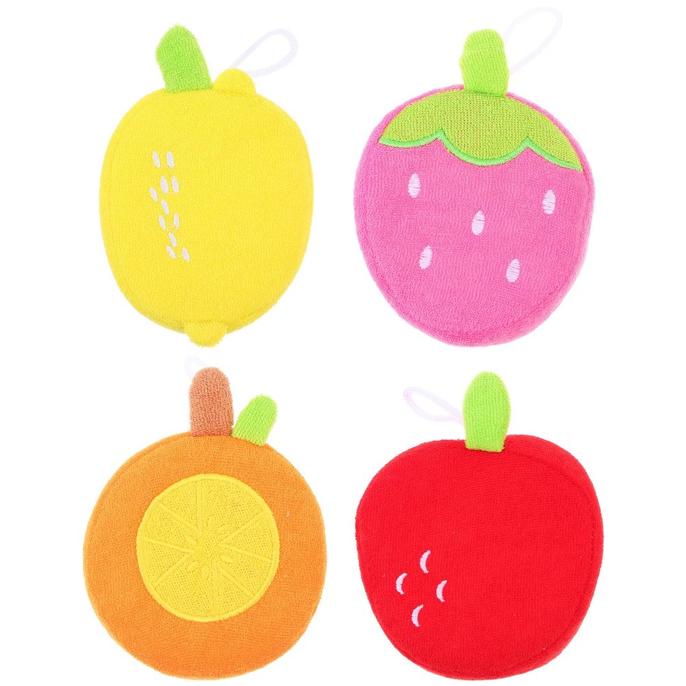 Fruit Bath Sponges 4 Piece Polyester Fine Fiber Shower Scrubbers