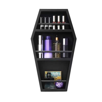 HMCHHH Goth Makeup Shelf - 3 Shelf Standing or Floating Wall Coffin, Makeup Brush Holder, Gothic Decor Accent for Glam Vanity or Spooky Gifts Display -15INCH