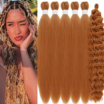 Burnt Orange Braiding Hair Pre Stretched With Boho Deep Water Wave Curly Crochet Hair For Black Women Boho Curls Braids 6 Packs Synthetic Knotless Colored Boho Wavy Curly Braiding Hair Extensions
