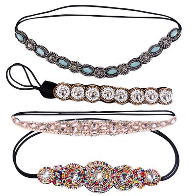 STOBAZA 4pcs Handmade Rhinestone Beads Headbands Set, Crystal Hair Bands with White, Pink, Green, and Designs, Vintage Jewelry Hair Accessories for Womens Party and Daily Wear